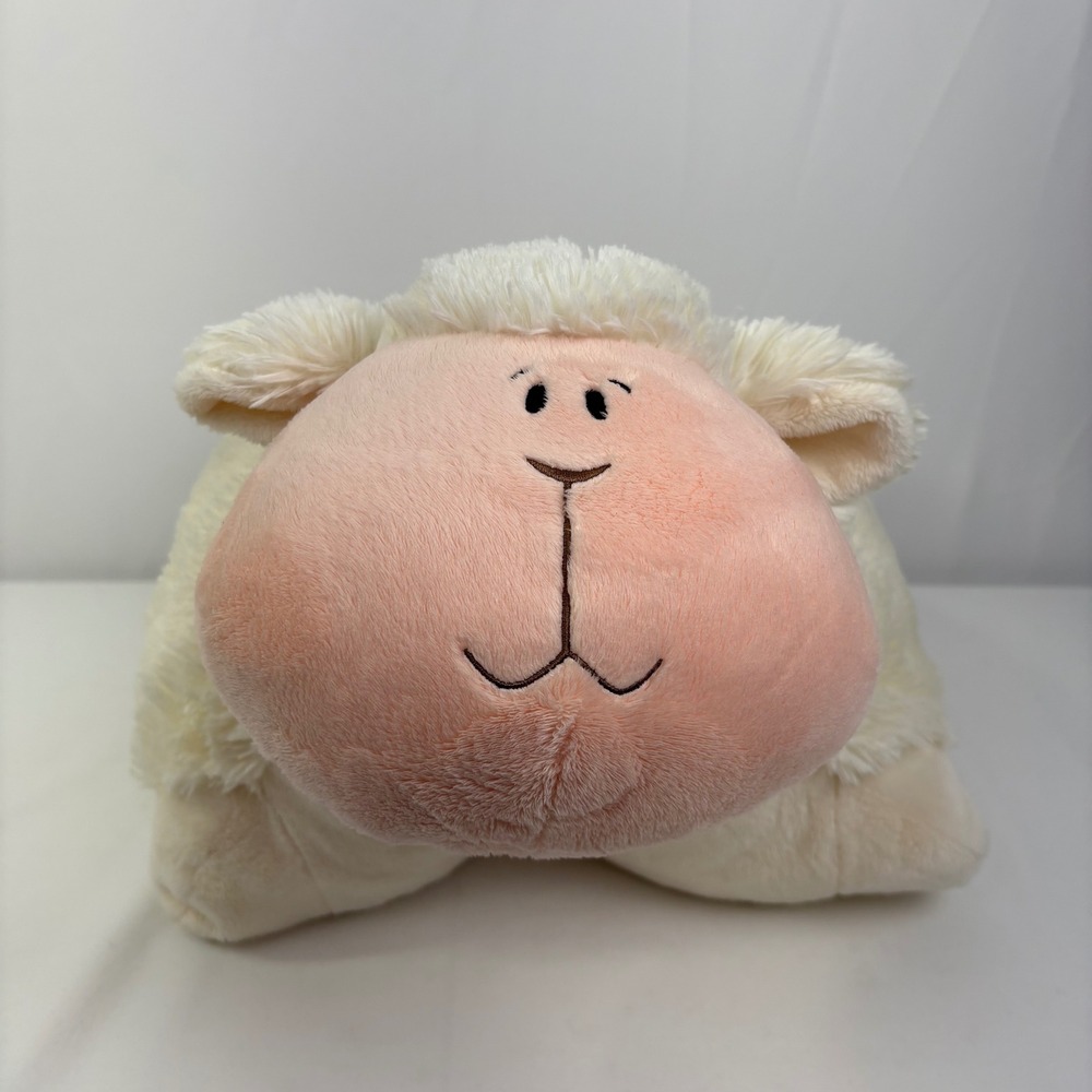 My Pillow Pets 2003 Retired Lovable Jolly Lamb 18" Cream Pink Folding Pillow